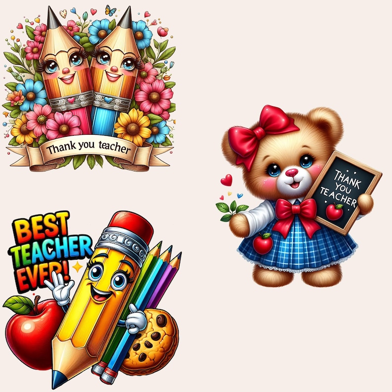 Teacher Appreciation Clipart, Thank You Teacher Clipart, Best Teacher Ever Clipart, Teacher PNG Bundle