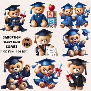 20 Graduation Teddy Bear Clipart, Preschool Graduation Clipart, Graduate Teddy Bear PNG, Cute Graduation Teddy Bear Bundle