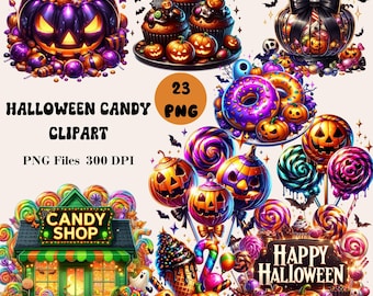 23 Bundle de cliparts de bonbons d'Halloween, boutique de bonbons d'Halloween PNG, clipart de bonbons d'Halloween, des bonbons ou des sorts PNG, joyeux Halloween PNG
