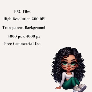 Chibi Girl Clipart Bundle, Afro Girl Clipart, Black Girl Clipart, Chibi Girl PNG, Chibi Doll PNG