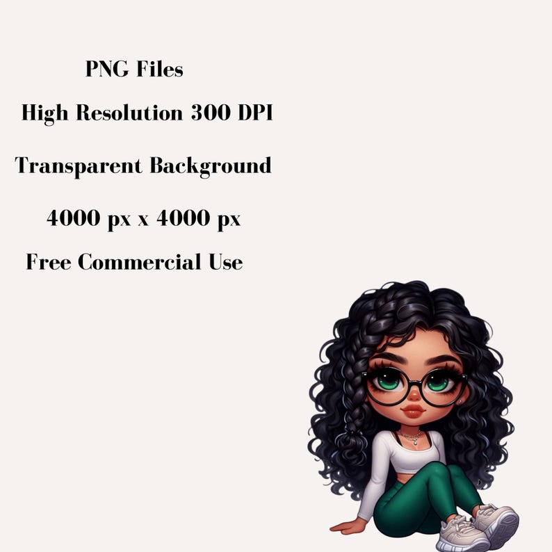 Chibi Girl Clipart Bundle, Afro Girl Clipart, Black Girl Clipart, Chibi Girl PNG, Chibi Doll PNG