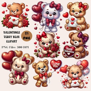 21 Clipes de Ursinho de Pelúcia para o Dia dos Namorados, Clipes de Dia dos Namorados, Ursos de Amor PNG, Urso com Balões PNG, Sublimação de Ursinho de Pelúcia