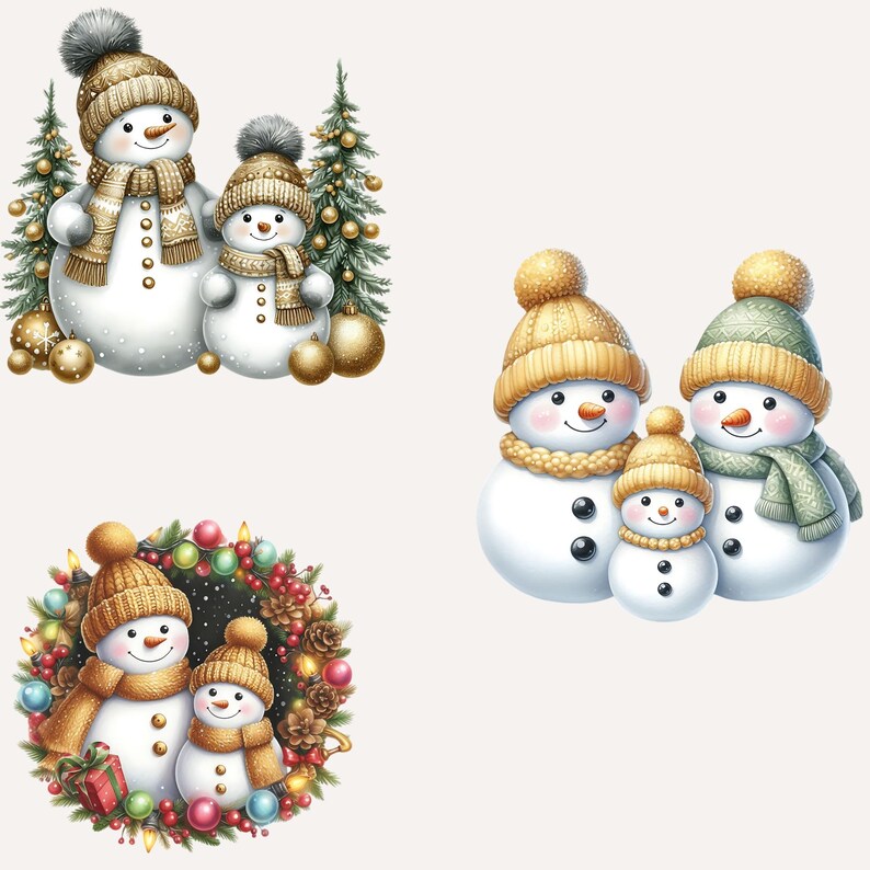 16 Gold Snowman Clipart, Festive Snowman Clipart, Christmas Clipart ...