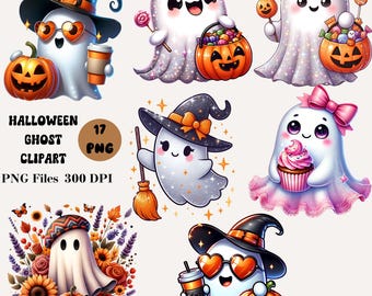 17 Halloween Ghost Clipart, Cute Ghost Clipart, Funny Halloween Ghost Clipart, Trendy Halloween Sublimation