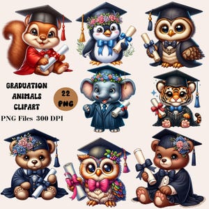 22 Graduation Animals Clipart, School Graduation Animals Clipart, Graduation Animals Bundle, Graduation Designs