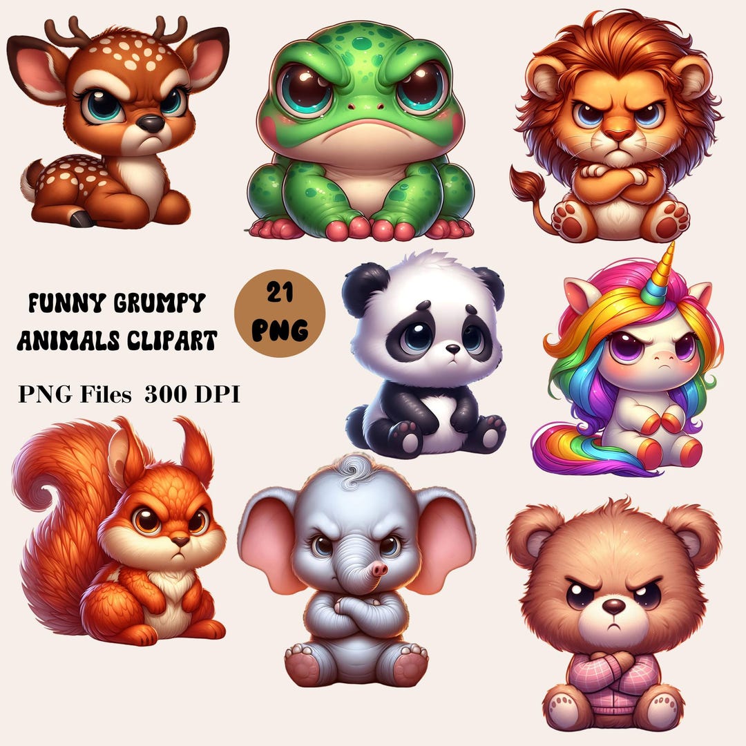 21 Funny Grumpy Animals Clipart, Grumpy Forest Animals PNG, Grumpy Baby ...