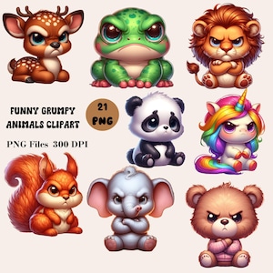 21 Funny Grumpy Animals Clipart, Grumpy Forest Animals PNG, Grumpy Baby Animals Clipart