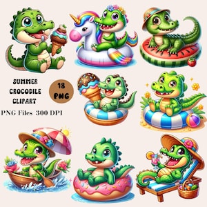 17 Crocodile Clipart Bundle, Summer Crocodile PNG, Baby Crocodile Clipart, Funny Crocodile Clipart
