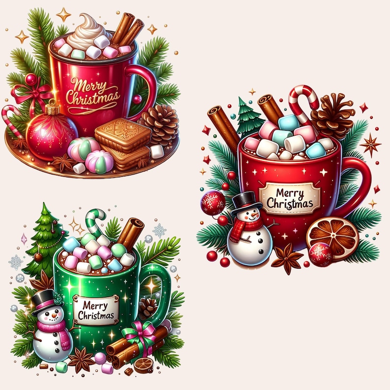 Christmas Hot Chocolate Clipart, Hot Cocoa Clipart, Christmas Hot Chocolate PNG, Winter Clipart Bundle