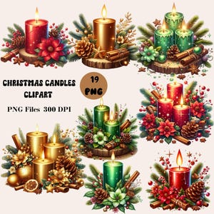19 Weihnachtskerzen Clipart, festliche Kerzen-Designs, Weihnachtskerze Sublimation, Weihnachtskarten-Herstellungszubehör