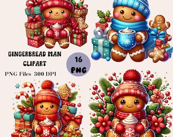 16 clipart Gingerbread Man, schattige Gingerbread Man png, clipart peperkoekkoekje, kerstkoekjes png