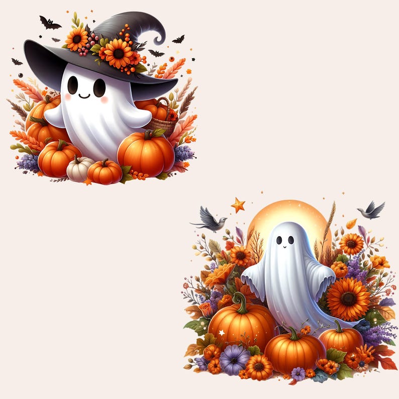 Halloween Ghost Clipart, Cute Ghost Clipart, Halloween Clipart Bundle, Pumpkin Season Clipart