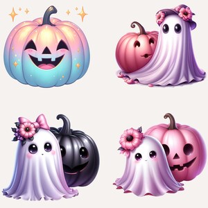 25 Pink Halloween Ghost Clipart, Spooky Kawaii Ghost Clipart, Pink Halloween Clipart Bundle, Spooky Halloween Clipart