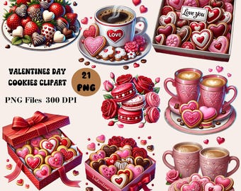 21 Valentine's Day Cookies Clipart, Sweet Valentines Collection Clipart, Valentine's Day PNG, Chocolate Clipart Bundle