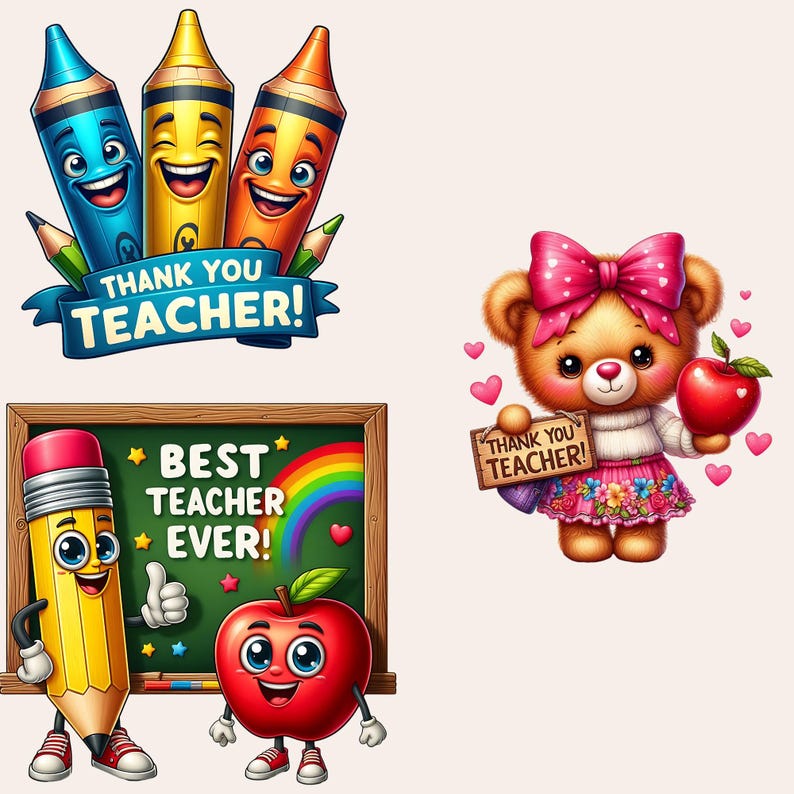Teacher Appreciation Clipart, Thank You Teacher Clipart, Best Teacher Ever Clipart, Teacher PNG Bundle