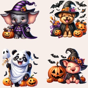 Halloween Animals Clipart, Cute Halloween Animals PNG, Halloween Clipart Bundle, Cute Baby Animal PNG