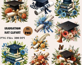 25 Graduation Hat Clipart, Graduation Cap PNG, Graduation Clipart Bundle, Graduation Designs