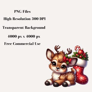 Christmas Reindeer Clipart, Cute Christmas Deer PNG, Reindeer Christmas Illustration, Adorable Christmas Deer