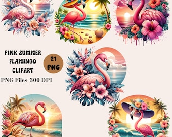 21 Pink Summer Flamingo Clipart, Cute Flamingo Clipart, Pink Flamingo PNG, Beach Flamingo Clipart