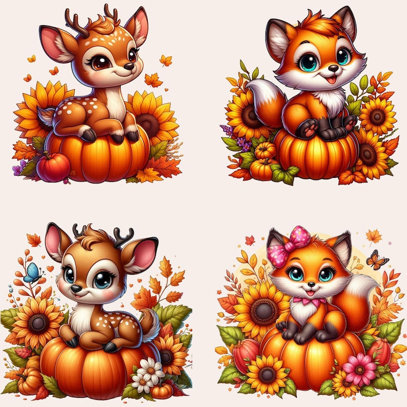30 Cute Fall Animals Clipart, Autumn Baby Animals PNG, Fall Woodland
