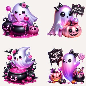 25 Pink Halloween Ghost Clipart, Spooky Kawaii Ghost Clipart, Pink Halloween Clipart Bundle, Spooky Halloween Clipart