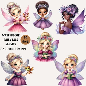 29 Watercolor Fairytale Clipart, Fairytale Princess Clipart, Fairies PNG Bundle, Cute Fairytale Clipart Bundle