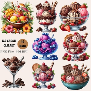 16 Ice Cream Clipart, Delicious Ice Cream Graphics, Strawberry Ice Cream Clipart, Summer Ice Cream PNG Bundle