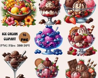 16 Ice Cream Clipart, Delicious Ice Cream Graphics, Strawberry Ice Cream Clipart, Summer Ice Cream PNG Bundle