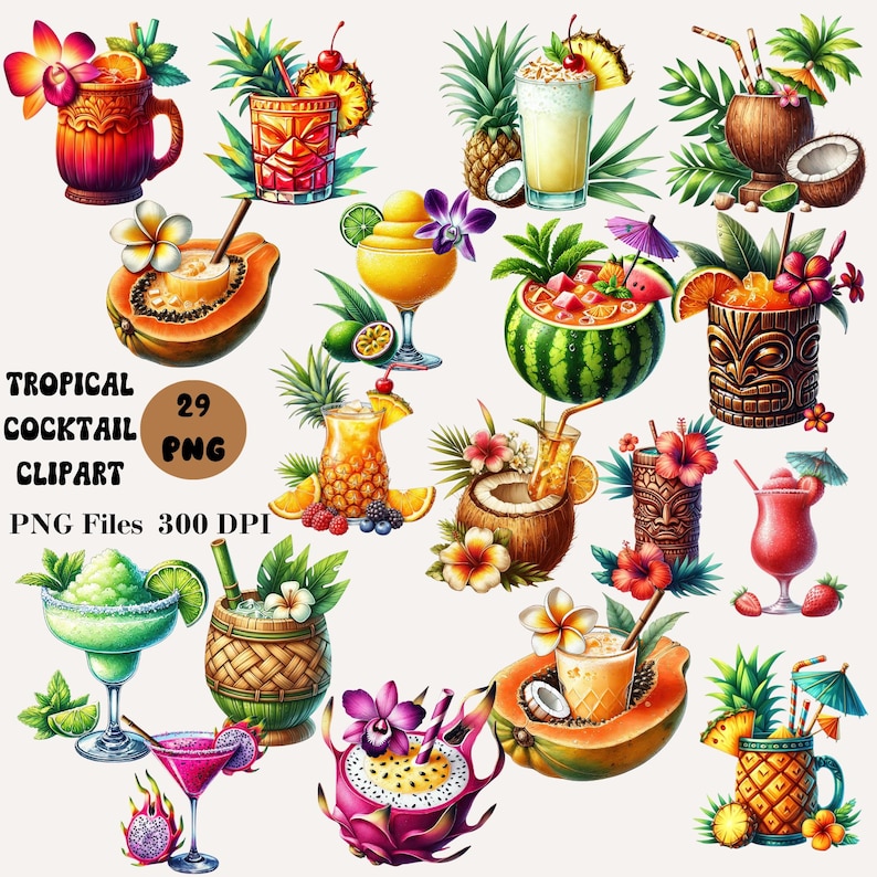 29 Tropical Cocktail Clipart, Cocktails Clipart Bundle, Summer Drinks ...
