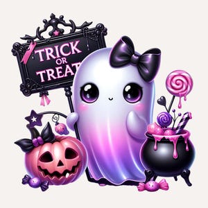 25 Pink Halloween Ghost Clipart, Spooky Kawaii Ghost Clipart, Pink Halloween Clipart Bundle, Spooky Halloween Clipart
