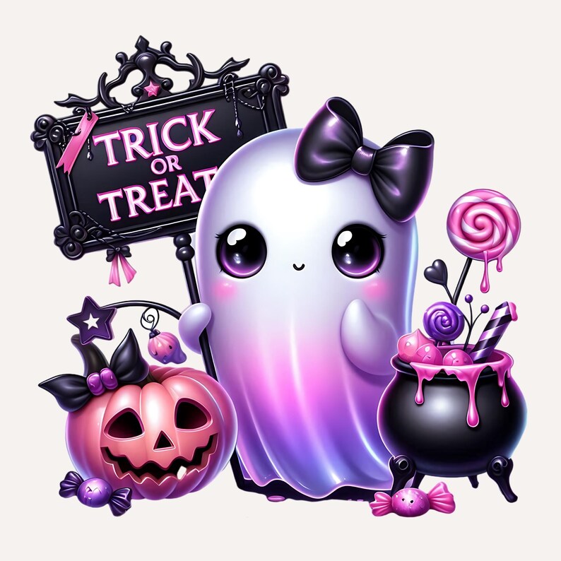 25 Pink Halloween Ghost Clipart, Spooky Kawaii Ghost Clipart, Pink Halloween Clipart Bundle, Spooky Halloween Clipart