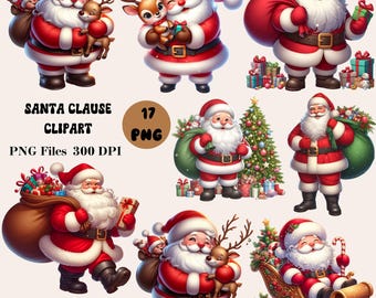 17 Clipart di Babbo Natale, PNG di Babbo Natale carino, Clipart di Babbo Natale festivo, Pacchetto di Clipart di Babbo Natale, Pacchetto di Clipart di Natale