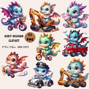 22 Baby Dragon Clipart, Cute Dragon Clipart, Baby Dragons PNG Bundle, Fantasy Clipart Bundle, Cute Baby Dragon Png Clipart