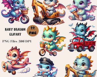 22 Baby Dragon Clipart, Cute Dragon Clipart, Baby Dragons PNG Bundle, Fantasy Clipart Bundle, Cute Baby Dragon Png Clipart