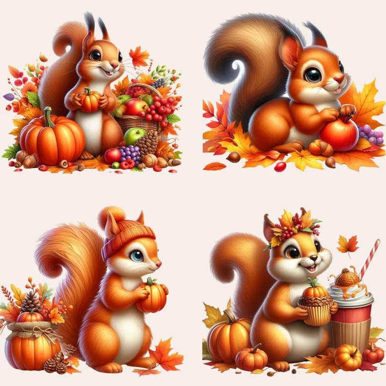 30 Cute Fall Animals Clipart, Autumn Baby Animals PNG, Fall Woodland