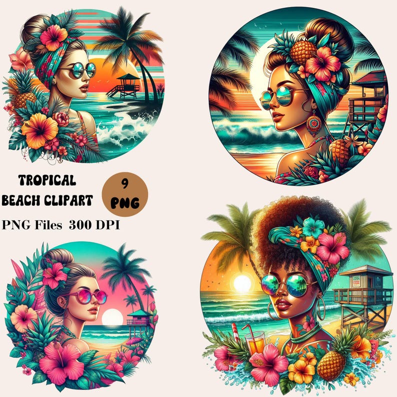 9 Tropical Beach Clipart, Summer Beach PNG Bundle, Beach Sunset Clipart ...