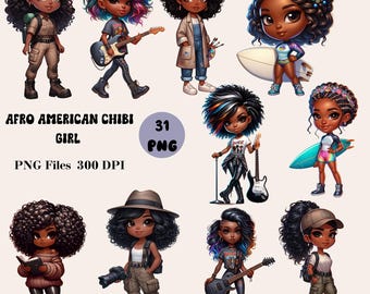 31 imágenes prediseñadas de chica chibi afroamericana, imágenes prediseñadas de muñeca chibi, imágenes prediseñadas de chica chibi negra, imágenes prediseñadas de estilo chibi