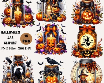 18 Halloween Jar Clipart, Cute Halloween PNG Bundle, Spooky Images, Spooky Halloween Clipart