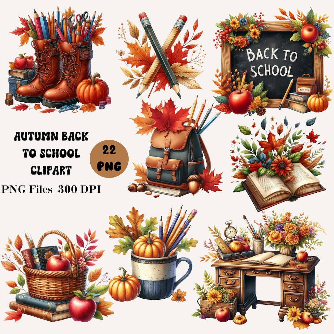 22 Autumn Back to School Clipart, Autumn School Clipart, Back to School ...