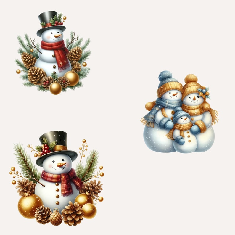 16 Gold Snowman Clipart, Festive Snowman Clipart, Christmas Clipart ...