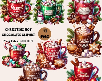 13 Christmas Hot Chocolate Clipart, Hot Cocoa Clipart, Christmas Hot Chocolate PNG, Winter Clipart Bundle
