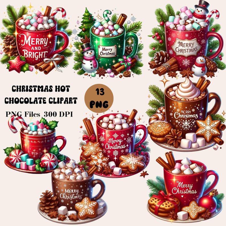 Christmas Hot Chocolate Clipart, Hot Cocoa Clipart, Christmas Hot Chocolate PNG, Winter Clipart Bundle