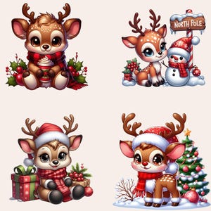 Christmas Reindeer Clipart, Cute Christmas Deer PNG, Reindeer Christmas Illustration, Adorable Christmas Deer