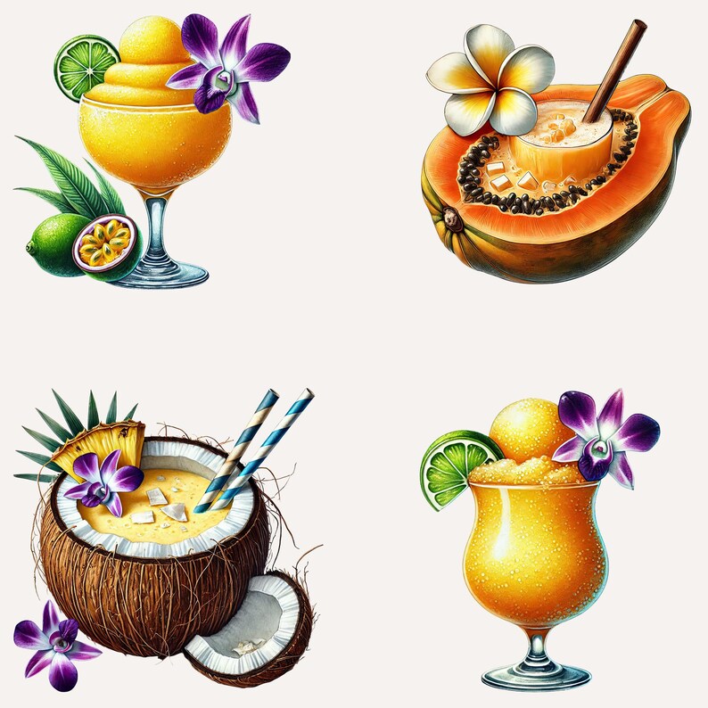29 Tropical Cocktail Clipart, Cocktails Clipart Bundle, Summer Drinks ...