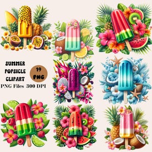 19 Summer Popsicle Clipart, Tropical Popsicle Clipart, Summer Popsicle PNG, Summer Food Clipart, Summer Illustration