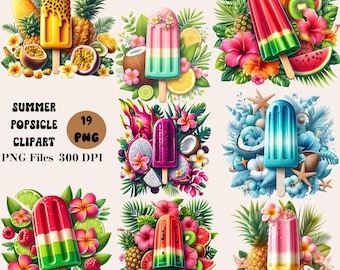 19 Summer Popsicle Clipart, Tropical Popsicle Clipart, Summer Popsicle PNG, Summer Food Clipart, Summer Illustration