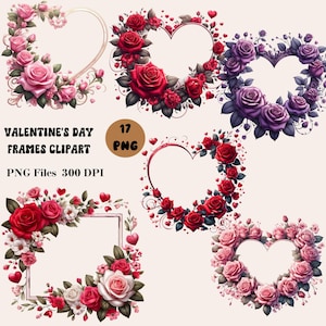 17 Valentinstag Rahmen Clipart, Herz Blumenrahmen Clipart, herzförmige Blumenrahmen PNG, Valentinstag Clipart