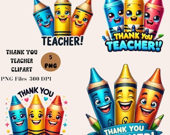 5 Thank You Teacher Clipart, Teacher Appreciation Clipart, Teacher PNG Bundle, Teacher Sublimation