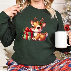 Christmas Reindeer Clipart, Cute Christmas Deer PNG, Reindeer Christmas Illustration, Adorable Christmas Deer