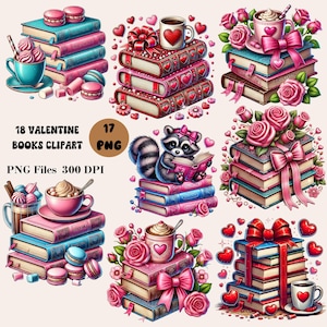 17 Valentinstag Bücher Clipart, Romantische Buch Clipart, Buchliebhaber PNG, Valentinstag Clipart, Valentinstag Bücher PNG